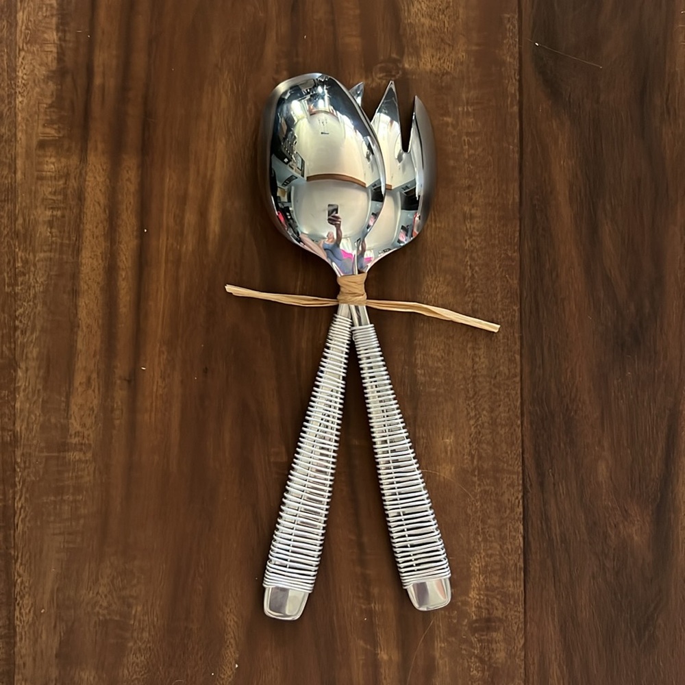 Artisan crafted serving set, Spoon, and Spork wired & beaded rainbow 8” … - Picture 2 of 4